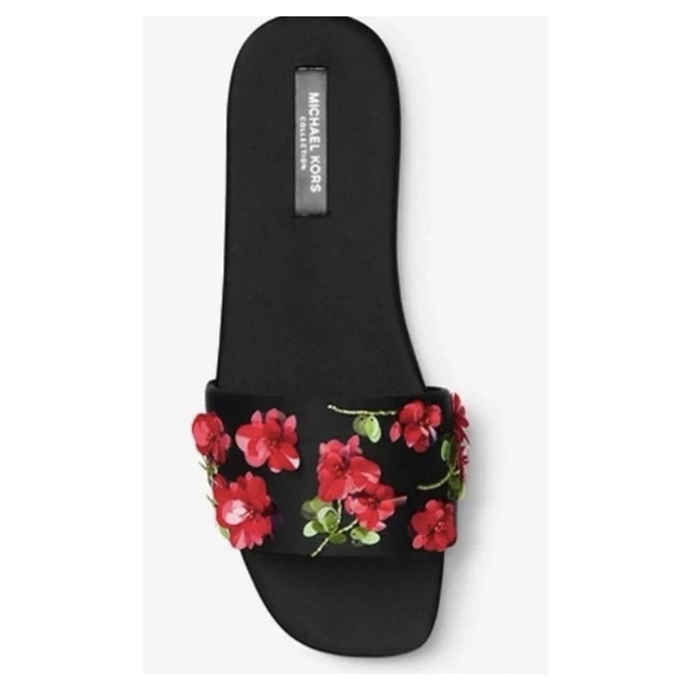 Michael Kors Collection Delphine Runway Satin Embroidery Sandals Slides Size 6.5
